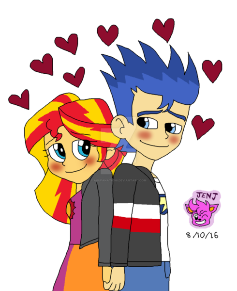 Size: 808x989 | Tagged: safe, artist:resotii, derpibooru import, flash sentry, sunset shimmer, equestria girls, female, flashimmer, male, shipping, straight