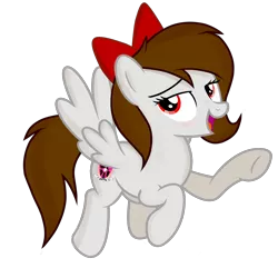 Size: 1520x1520 | Tagged: safe, artist:rsa.fim, derpibooru import, oc, oc:whisper hope, pegasus, pony, bow, female, looking at you, mare, one hoof raised, red eyes, simple background, smiling, transparent background