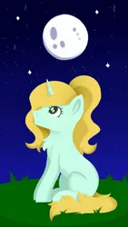 Size: 1080x1920 | Tagged: safe, artist:ksupav, derpibooru import, night star, oc, oc:ksupav, pony, unicorn, grass, moon, night, rcf community, smiley face, solo, stars, texture