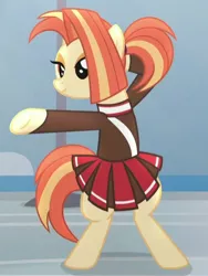 Size: 360x478 | Tagged: safe, derpibooru import, screencap, shimmy shake, pony, 2 4 6 greaaat, bipedal, cheerleader, cheerleader outfit, clothes, cropped, female, mare, solo