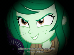 Size: 1200x900 | Tagged: safe, artist:greenmachine987, derpibooru import, edit, edited screencap, screencap, wallflower blush, equestria girls, equestria girls series, forgotten friendship, animated, cropped, device, evil grin, grin, house of the dead, house of the dead 3, magic capture device, mystery man (hotd3), smiling, solo, the house of the dead, thornheart