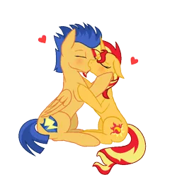 Size: 700x700 | Tagged: safe, artist:darbypop1, derpibooru import, flash sentry, sunset shimmer, pegasus, pony, unicorn, female, flashimmer, kissing, male, mare, shipping, stallion, straight