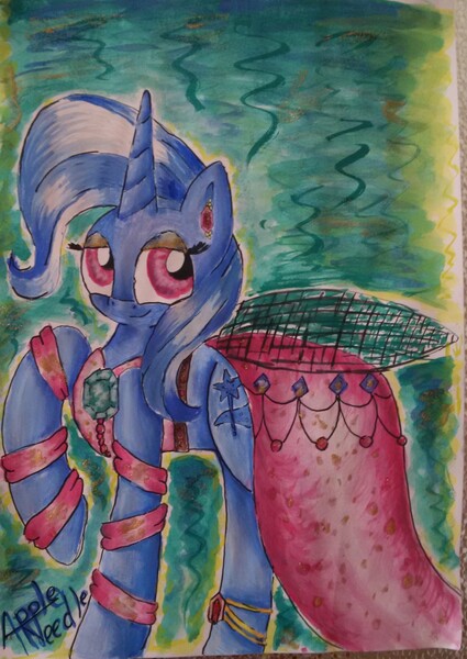 Size: 1726x2434 | Tagged: safe, artist:appleneedle, derpibooru import, trixie, pony, clothes, dress, solo, traditional art, watercolor painting