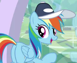 Size: 748x606 | Tagged: safe, derpibooru import, screencap, rainbow dash, pegasus, pony, 2 4 6 greaaat, butt, coach rainbow dash, coaching cap, cropped, female, folded wings, looking back, magenta eyes, mare, multicolored mane, open mouth, plot, raised eyebrow, raised hoof, smiling, solo, talking, whistle, whistle necklace, wings