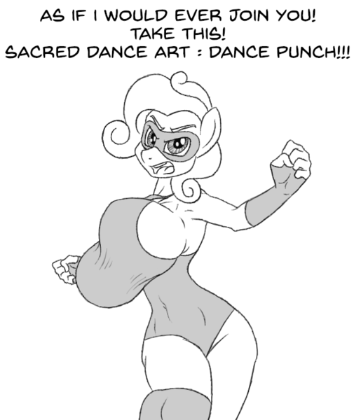 Size: 597x709 | Tagged: anonymous artist, anthro, armpits, big breasts, bouncing, bouncing breasts, breasts, derpibooru import, female, grayscale, huge breasts, mask, monochrome, oc, oc:dance dame, series:dance dame, solo, solo female, suggestive