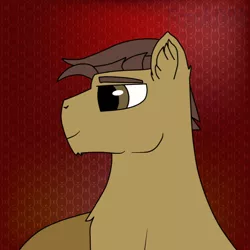 Size: 626x626 | Tagged: safe, artist:frankdash99, derpibooru import, oc, oc:shield inv, earth pony, pony, inspired by another artist, male, red background, simple background, stallion