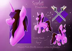 Size: 1920x1358 | Tagged: safe, artist:dumbprincess, derpibooru import, oc, pony, unicorn, attack on titan, bust, cutie mark, galaxy eyes, legwear, pink background, reference sheet, simple background, starry sky, stars, sword, two toned mane, two toned tail, weapon