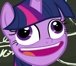 Size: 1236x1080 | Tagged: safe, derpibooru import, screencap, twilight sparkle, twilight sparkle (alicorn), alicorn, pony, best gift ever, chalkboard, crazy face, cropped, derp, faic, female, mare, open mouth, pudding face, smiling, solo, twilight snapple, twilight sparkle is best facemaker, twilynanas, wall eyed, wat