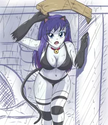 Size: 1968x2283 | Tagged: suggestive, artist:sumin6301, derpibooru import, rarity, human, equestria girls, animal costume, bell, bell collar, black underwear, breasts, busty rarity, cat bell, cat costume, cat ears, cat tail, cleavage, clothes, collar, costume, covering, female, panties, solo, solo female, underwear, wet