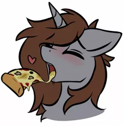 Size: 1671x1698 | Tagged: suggestive, artist:arjinmoon, derpibooru import, oc, oc:arjin, pony, unicorn, ahegao, blushing, food, heart, male, mushroom, open mouth, pizza, simple background, solo, suggestive eating, tongue out, white background