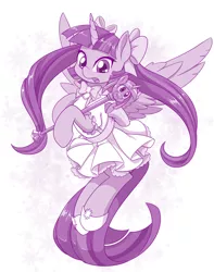 Size: 1080x1372 | Tagged: safe, artist:dstears, derpibooru import, twilight sparkle, twilight sparkle (alicorn), alicorn, pony, my little pony: the manga, my little pony: the manga volume 1, spoiler:manga, spoiler:manga1, clothes, cute, female, looking at you, magical girl, mare, monochrome, purple, scepter, solo, twilight scepter