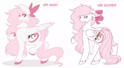 Size: 1204x664 | Tagged: safe, artist:teapup, artist:teapupppy, derpibooru import, oc, oc:teddy bear, pegasus, pony, bow, canterlot avenue, comparison, cute, draw this again, pink, redraw, solo