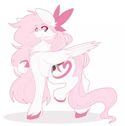 Size: 1299x1311 | Tagged: safe, artist:teapup, derpibooru import, oc, oc:teddy bear, unofficial characters only, pegasus, pony, bow, cute, cutie mark, heterochromia, painted hooves, pink, solo