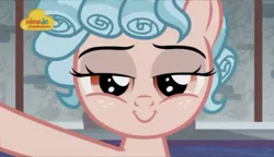 Size: 1296x745 | Tagged: safe, derpibooru import, screencap, cozy glow, pegasus, pony, school raze, bedroom eyes, cozy glow is best facemaker, cozybetes, cute, female, filly, foal, freckles, logo, looking at you, nick jr., solo