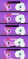 Size: 1466x3039 | Tagged: safe, artist:wheatley r.h., derpibooru import, berry punch, berryshine, oc, oc:w. rhinestone eyes, oc:winter witness, changeling, earth pony, pony, comic:thirsty?, blue eyes, comic, dialogue, disguise, disguised changeling, female, heart eyes, love, mare, night, night sky, puffy cheeks, purple eyes, purple mane, purple tail, sharp teeth, sky, speech bubble, stars, teeth, vector, watermark, white mane, white tail, wingding eyes