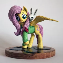 Size: 680x681 | Tagged: safe, artist:ubrosis, derpibooru import, angel bunny, fluttershy, bird, pegasus, pony, clothes, craft, female, hoodie, male, mare, photo, sculpture