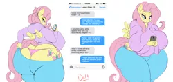 Size: 4200x2000 | Tagged: suggestive, artist:thelunarmoon, derpibooru import, fluttershy, anthro, bat pony, big breasts, blushing, blush sticker, breasts, busty fluttershy, butt, clothes, erect nipples, female, flutterbat, flutterbutt, hoodie, huge breasts, huge butt, impossibly large breasts, impossibly large butt, impossibly large thighs, impossibly wide hips, iphone, large butt, mobile phone, nipple outline, panties, phone, race swap, simple background, solo, solo female, squishy, sweater, sweatershy, text, texting, thighs, thong, thunder thighs, underwear, white background, wide hips