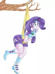 Size: 1500x2000 | Tagged: suggestive, artist:yokappa69, derpibooru import, rarity, equestria girls, breasts, clothes, everfree forest, female, hanging, hanging wedgie, panties, panties pulled up, simple background, solo, solo female, tree, tree branch, underwear, wedgie, wedgie fetish, white background