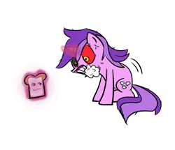 Size: 1326x1142 | Tagged: safe, artist:hawkn24, derpibooru import, amethyst star, pony, angry, bloodshot eyes, bread, cross-popping veins, foaming at the mouth, food, frothing, insanity, mental breakdown, red eyes