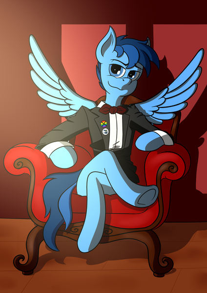 Size: 2894x4093 | Tagged: safe, artist:ethernal dye, derpibooru import, oc, oc:ethernal dye, pony, armchair, clothes, gentlemen, konfederacja, lgbt drama, sitting, suit