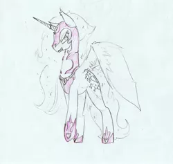 Size: 3800x3603 | Tagged: armor, artist:foxtrot3, derpibooru import, fusion, hybrid wings, jewelry, oc, oc:lovestruck, perfume, regalia, safe, smiling, smirk, suave, tall, traditional art, unicorn pegasus, wings