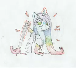 Size: 3328x2980 | Tagged: safe, artist:foxtrot3, derpibooru import, oc, oc:watercolor, unofficial characters only, pony, unicorn, artist, artsy pony, clothes, magic, paintbrush, socks, traditional art