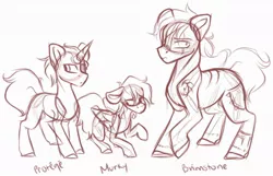 Size: 1024x658 | Tagged: safe, artist:crimmharmony, derpibooru import, oc, oc:brimstone blitz, oc:murky, oc:protege, earth pony, pegasus, pony, unicorn, fallout equestria, fallout equestria: murky number seven, fanfic art