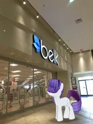 Size: 3024x4032 | Tagged: safe, derpibooru import, photographer:undeadponysoldier, rarity, pony, unicorn, augmented reality, belk, exit sign, female, gameloft, mall, mare, solo