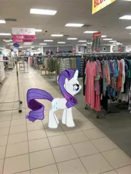 Size: 3024x4032 | Tagged: safe, derpibooru import, photographer:undeadponysoldier, rarity, pony, unicorn, augmented reality, belk, clothes, female, gameloft, irl, mall, mare, photo, ponies in real life, solo