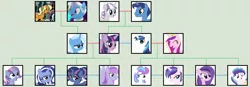 Size: 2524x880 | Tagged: safe, artist:camomiie, derpibooru import, jack pot, night light, princess cadance, princess flurry heart, shining armor, sunflower spectacle, trixie, twilight sparkle, twilight sparkle (alicorn), twilight velvet, oc, alicorn, pony, family tree, female, jacktacle, lesbian, magical lesbian spawn, male, nightvelvet, offspring, parent:princess cadance, parent:shining armor, parent:trixie, parent:twilight sparkle, parents:shiningcadance, parents:twixie, shiningcadance, shipping, straight, trixie's parents, twixie