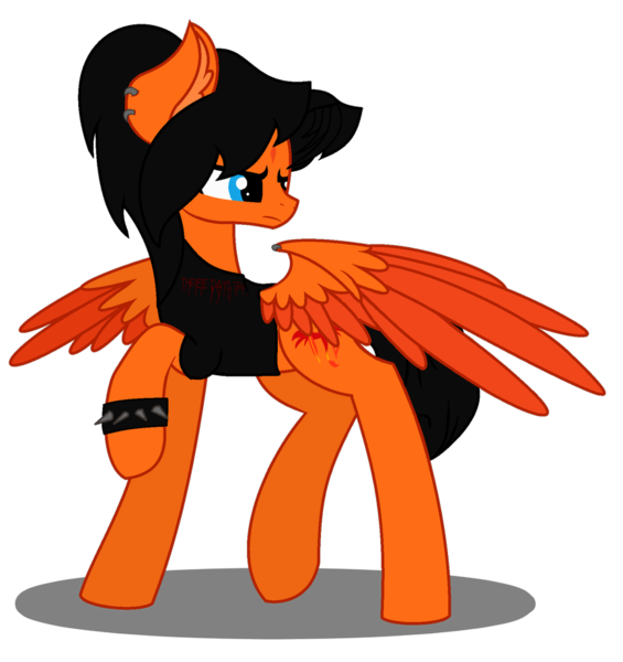 Size: 868x921 | Tagged: safe, artist:nightfallart32, derpibooru import, oc, oc:goldenfox, unofficial characters only, pegasus, pony, bracelet, clothes, ear fluff, ear piercing, earring, emo, jewelry, male, piercing, raised hoof, simple background, solo, spread wings, stallion, three days grace, transparent background, vector, wings