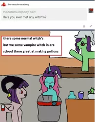 Size: 1007x1288 | Tagged: safe, artist:ask-luciavampire, derpibooru import, oc, pegasus, pony, unicorn, vampire, vampony, tumblr:the-vampire-academy, 1000 hours in ms paint, ask, tumblr, witch