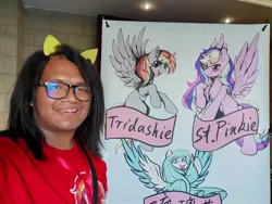 Size: 2048x1536 | Tagged: safe, derpibooru import, oc, oc:st. pinkie, oc:tridashie, alicorn, human, pegasus, pony, china, chinese text, irl, irl human, photo, tianfu bronycon