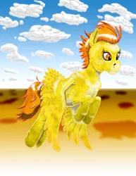 Size: 1600x2071 | Tagged: safe, artist:amalgamzaku, derpibooru import, spitfire, pegasus, pony, deviantart watermark, female, flying, mare, obtrusive watermark, solo, watermark