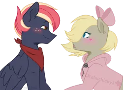 Size: 949x700 | Tagged: safe, artist:ipandacakes, artist:otakuchicky1, derpibooru import, oc, oc:brandi muffin, oc:carter blue, unofficial characters only, pegasus, pony, bow, clothes, female, hair bow, hoodie, magical gay spawn, male, mare, offspring, parent:big macintosh, parent:derpy hooves, parent:doctor whooves, parent:soarin', parents:doctorderpy, parents:soarmac, simple background, stallion, transparent background