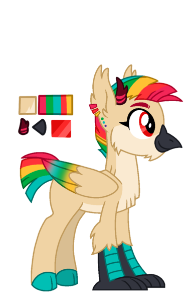 Size: 800x1280 | Tagged: artist:sandwichbuns, cloven hooves, colored hooves, colored wings, derpibooru import, hippogriff, hippogriff hybrid, hybrid, kirin, kirin hybrid, magical lesbian spawn, male, multicolored hair, multicolored wings, oc, oc:summer salad, offspring, parent:autumn blaze, parent:princess skystar, parents:autumnstar, rainbow hair, rainbow wings, reference sheet, safe, simple background, solo, transparent background, unofficial characters only, wings