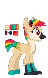 Size: 800x1280 | Tagged: artist:sandwichbuns, cloven hooves, colored hooves, colored wings, derpibooru import, hippogriff, hippogriff hybrid, hybrid, kirin, kirin hybrid, magical lesbian spawn, male, multicolored hair, multicolored wings, oc, oc:summer salad, offspring, parent:autumn blaze, parent:princess skystar, parents:autumnstar, rainbow hair, rainbow wings, reference sheet, safe, simple background, solo, transparent background, unofficial characters only, wings