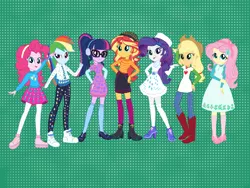 Size: 3000x2250 | Tagged: safe, artist:crispykreme, artist:snackcracklepop, derpibooru import, edit, screencap, applejack, fluttershy, pinkie pie, rainbow dash, rarity, sci-twi, sunset shimmer, twilight sparkle, equestria girls, equestria girls series, holidays unwrapped, spoiler:eqg series (season 2), alternate costumes, clothes, eqg promo pose set, geode of super strength, holiday, humane five, humane seven, humane six, magical geodes, outfit, outfits, shoes, sneakers
