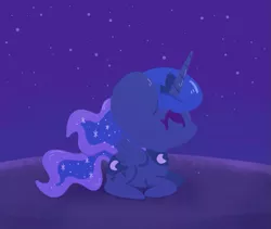 Size: 769x650 | Tagged: safe, artist:typhwosion, derpibooru import, princess luna, alicorn, pony, chibi, cute, female, lunabetes, mare, night, ponyloaf, profile, prone, sky, solo, starry night, stars