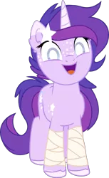 Size: 4942x8051 | Tagged: safe, artist:babyroxasman, derpibooru import, oc, oc:euphoria reverie, pony, bandage, female, freckles, horn, long horn, mare, simple background, smiley face, solo, transparent background, vector, white pupils