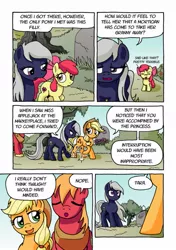 Size: 751x1064 | Tagged: safe, artist:tarkron, derpibooru import, apple bloom, applejack, big macintosh, oc, oc:tara, earth pony, pony, comic:ghosts of the past, apple siblings, apple sisters, brother and sister, comic, dialogue, female, filly, grammar error, graveyard, male, mare, siblings, sisters, stallion