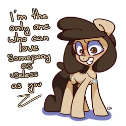 Size: 1500x1500 | Tagged: safe, artist:lou, derpibooru import, oc, oc:louvely, unofficial characters only, pony, abusive relationship, dialogue, jewelry, looking at you, necklace, solo