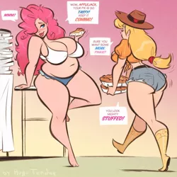 Size: 840x840 | Tagged: applebutt, applejack, artist:hugotendaz, ass, bbw, big breasts, breasts, busty applejack, busty pinkie pie, butt, butt jiggle, cleavage, curvy, derpibooru import, duo, duo female, fat, female, females only, huge breasts, human, humanized, impossibly thin waist, jiggle, pinkie pie, pudgy pie, sexy, suggestive, thick, thighs, thunder thighs