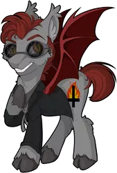 Size: 500x741 | Tagged: safe, artist:mychelle, derpibooru import, ponified, bat pony, demon, pony, clothes, cloven hooves, crowley, good omens, male, simple background, solo, stallion, sunglasses, transparent background