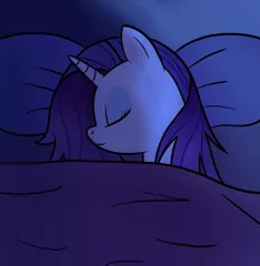 Size: 2047x2098 | Tagged: safe, artist:donmarcino, derpibooru import, rarity, pony, unicorn, bed, eyes closed, female, mare, messy mane, night, pillow, sleeping, solo