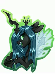 Size: 3000x4000 | Tagged: artist:annakitsun3, bust, changeling, changeling queen, derpibooru import, fangs, female, floppy ears, grin, looking at you, open mouth, portrait, profile, queen chrysalis, safe, slit eyes, smiling, solo, spread wings, wings