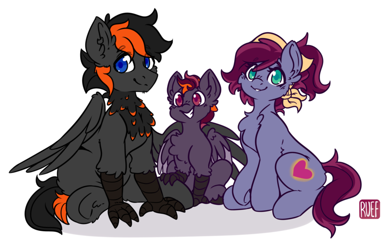 Size: 4067x2525 | Tagged: safe, artist:ruef, derpibooru import, oc, oc:blazing heart, oc:crafted sky, oc:sweeping quill, unofficial characters only, earth pony, hippogriff, pony, cute, family, family photo, female, interspecies offspring, male, neck feathers, oc x oc, offspring, parent:oc:blazing heart, parent:oc:crafted sky, parents:oc x oc, shipping, straight, talons, wings