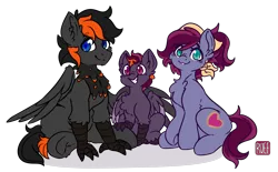 Size: 4067x2525 | Tagged: safe, artist:ruef, derpibooru import, oc, oc:blazing heart, oc:crafted sky, oc:sweeping quill, unofficial characters only, earth pony, hippogriff, pony, cute, family, family photo, female, interspecies offspring, male, neck feathers, oc x oc, offspring, parent:oc:blazing heart, parent:oc:crafted sky, parents:oc x oc, shipping, straight, talons, wings