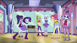 Size: 1920x1080 | Tagged: safe, derpibooru import, screencap, lemon zest, rarity, sci-twi, sour sweet, sugarcoat, sunny flare, twilight sparkle, dance magic, equestria girls, spoiler:eqg specials, angry, animated, boombox, boots, bracelet, clothes, converse, crystal prep academy, discovery family logo, female, freckles, glasses, headphones, high heel boots, high heels, jewelry, marshmelodrama, mary janes, pantyhose, pigtails, ponytail, rarity being rarity, rarity is not amused, shawl, shoes, skirt, sleeveless, sneakers, socks, sound, street ballet tutu, tutu, twintails, unamused, webm