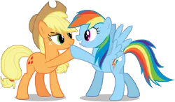 Size: 11011x6452 | Tagged: safe, artist:famousmari5, derpibooru import, applejack, rainbow dash, earth pony, pegasus, pony, non-compete clause, absurd resolution, cowboy hat, cutie mark, duo, hat, hoofbump, simple background, stetson, transparent background, vector